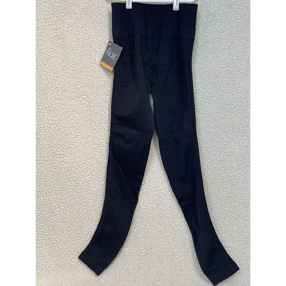 NUX Ribbed Waist Leggings Size Medium Workout Black Moderate Compress NWT - Picture 1 of 13